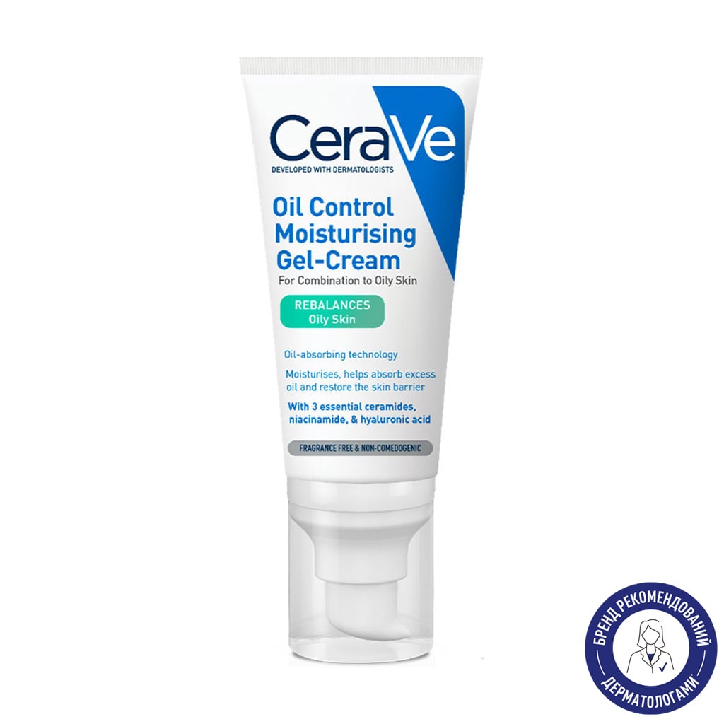 Матувальний зволожувальний крем CeraVe Oil Control Moisturising Gel-Cream для комбінованої та жирної шкіри обличчя, 52 мл